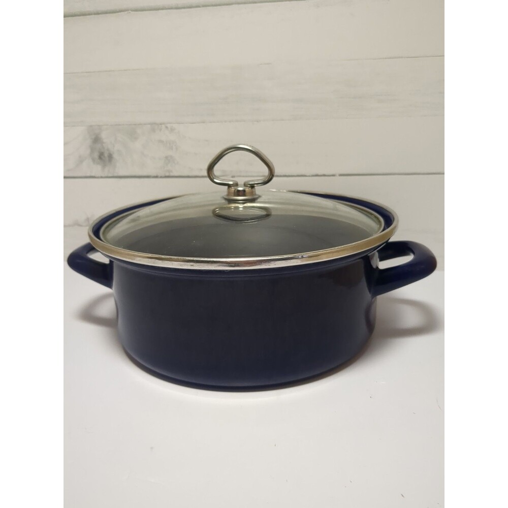 Vintage Chantal Cobalt Blue 3 Qt Dutch Oven Enamel On Steel "S" Glass Lid